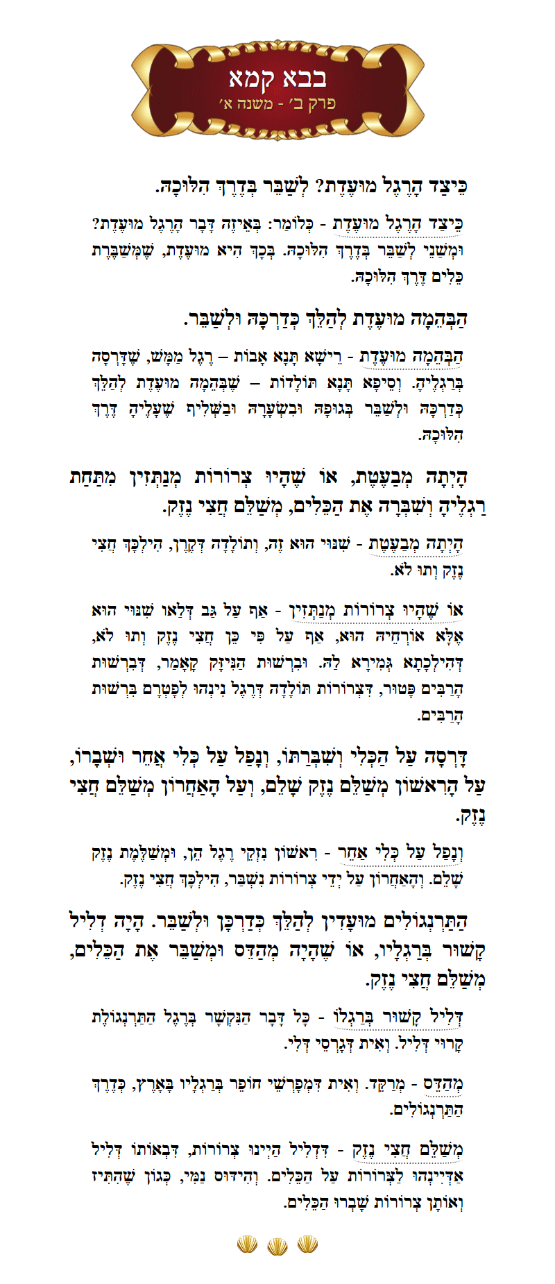 Masechta Bava Kamma Chapter 2 Mishnah 1 with commentary