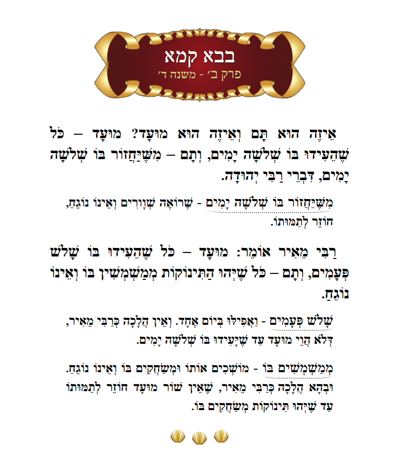 Masechta Bava Kamma Chapter 2 Mishnah 4 with commentary