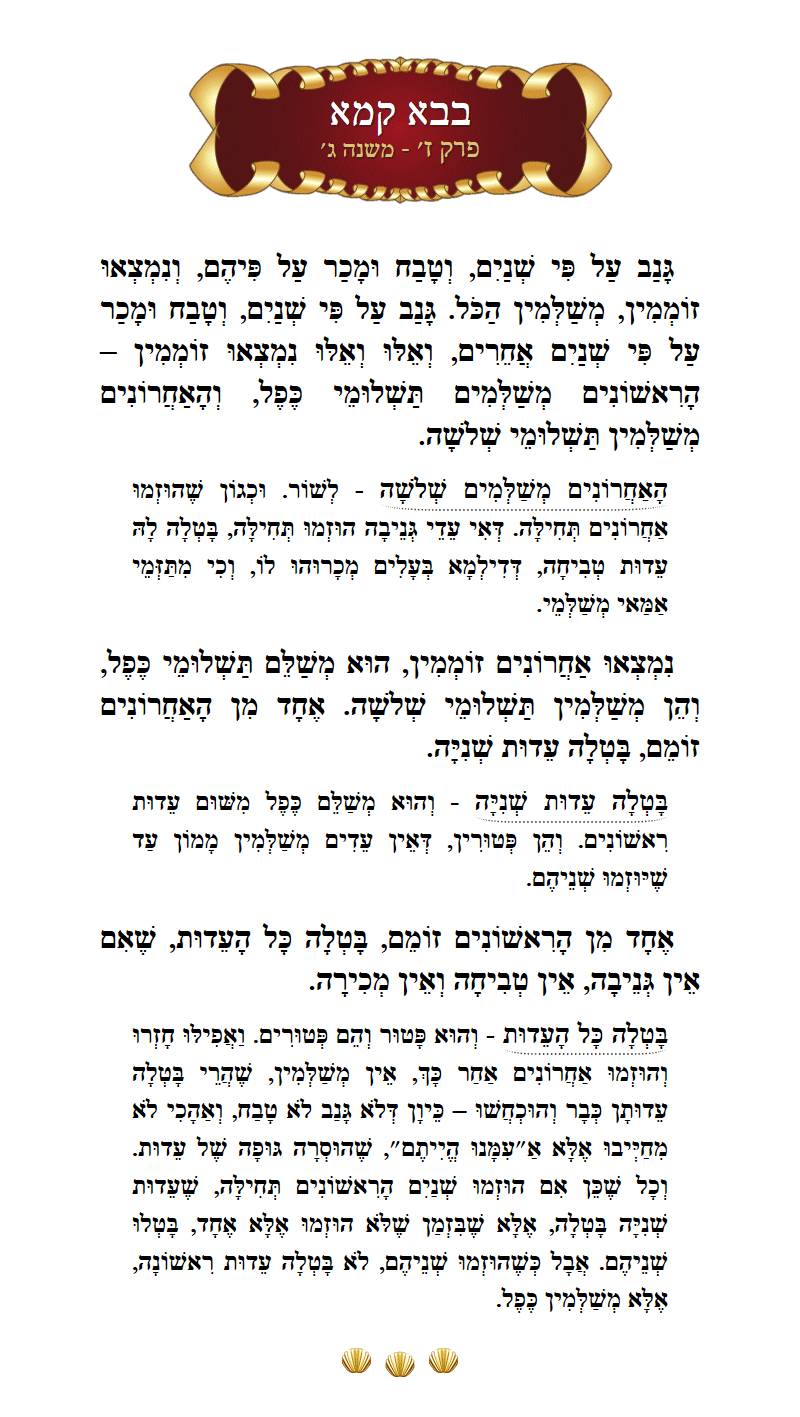 Masechta Bava Kamma Chapter 7 Mishnah 3 with commentary