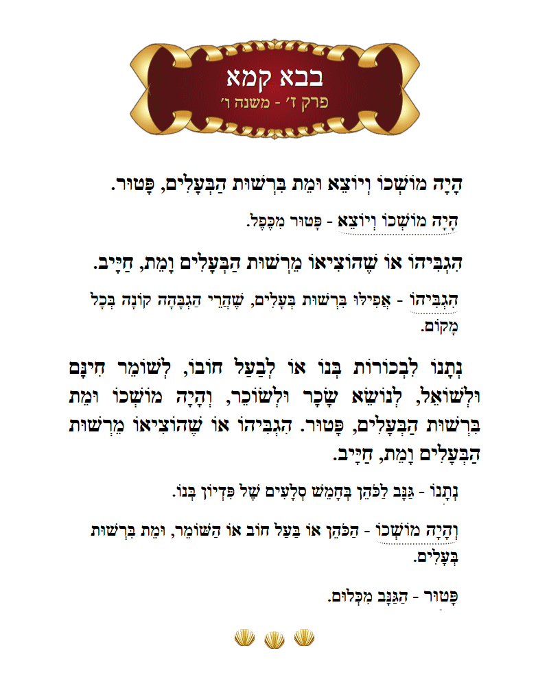 Masechta Bava Kamma Chapter 7 Mishnah 6 with commentary