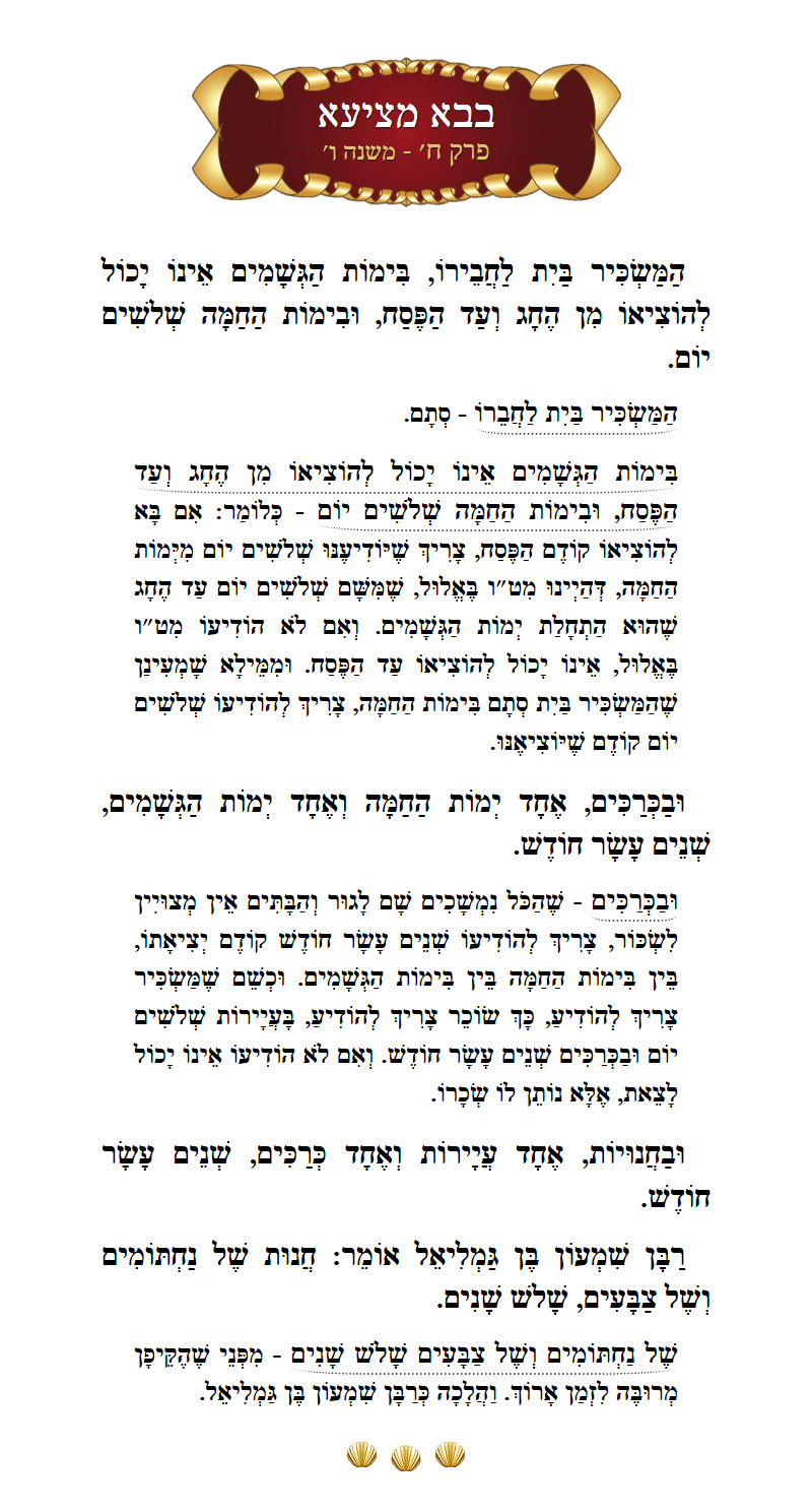 Masechta Bava Metzia Chapter 8 Mishnah 6 with commentary