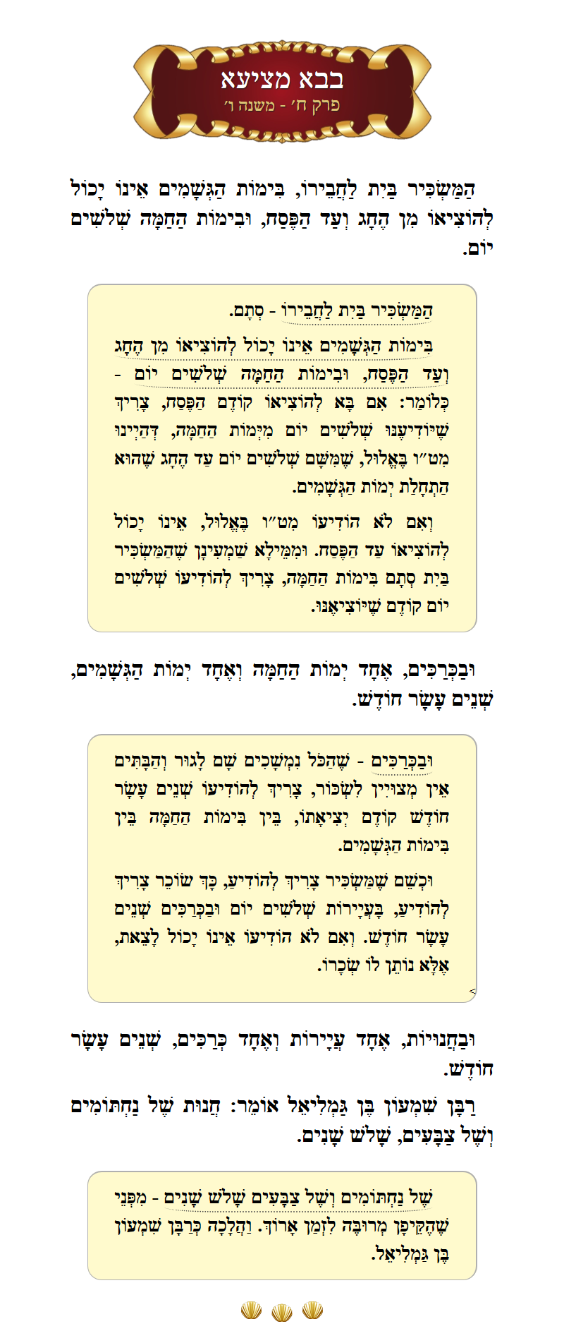 Masechta Bava Metzia Chapter 8 Mishnah 6 with commentary
