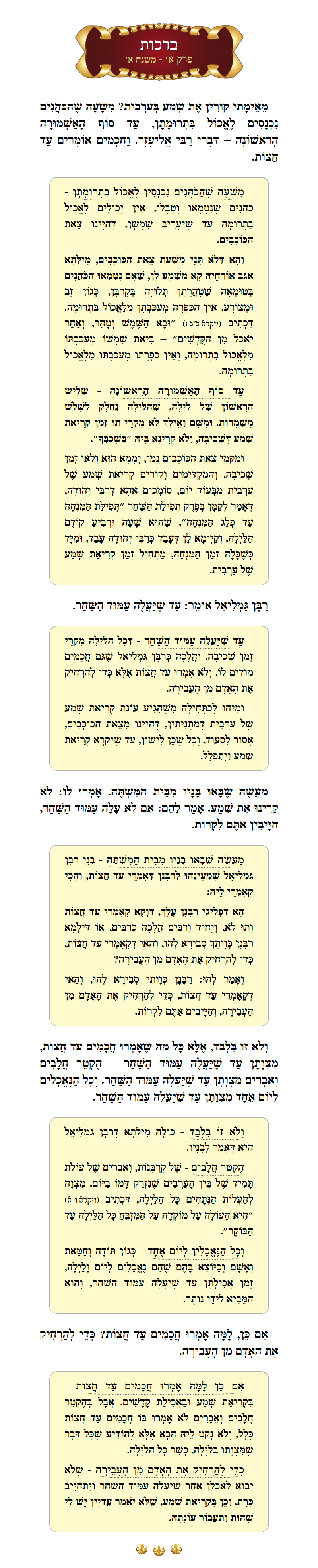 מסכת ברכות פרק א׳ משנה א׳ עם מפרשים