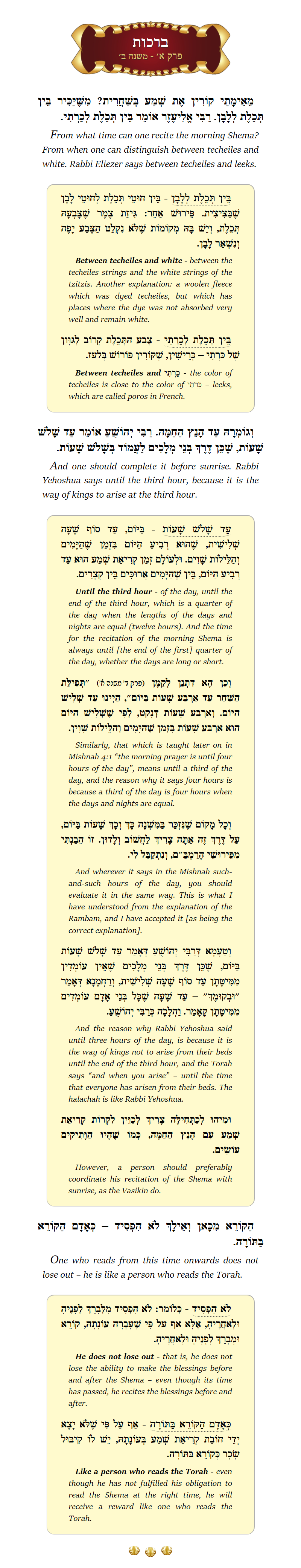 Masechta Berachos Chapter 1 Mishnah 2 with commentary