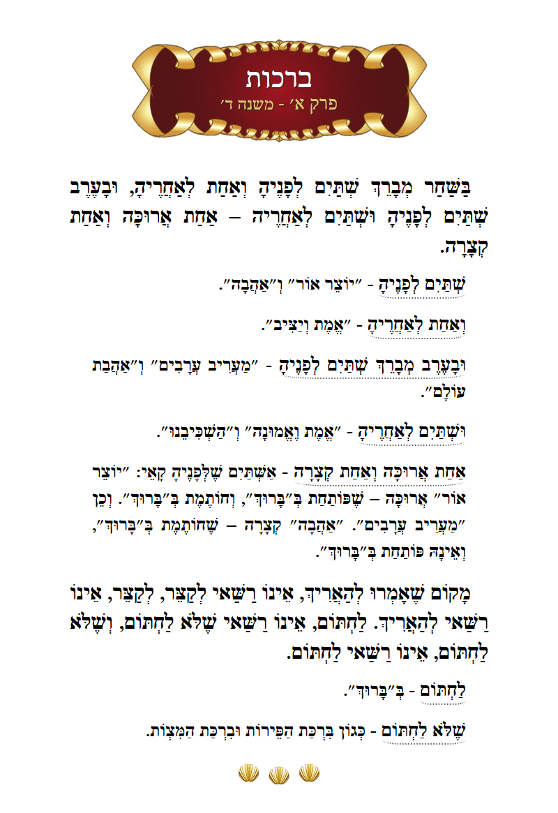 Masechta Berachos Chapter 1 Mishnah 4 with commentary
