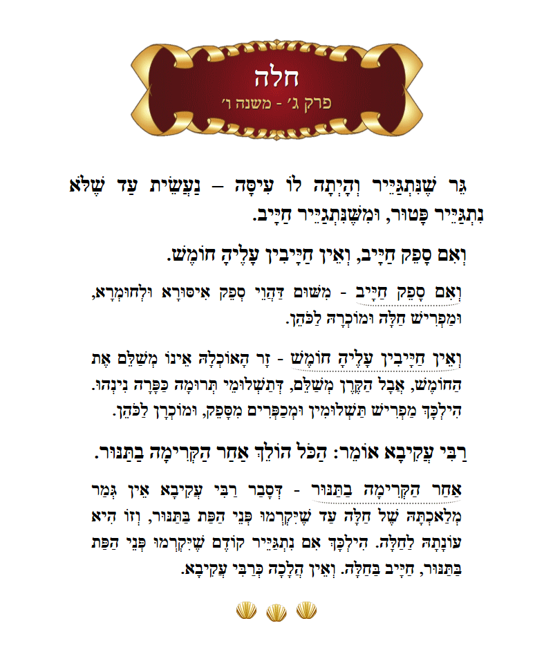 Masechta Challah Chapter 3 Mishnah 6 with commentary