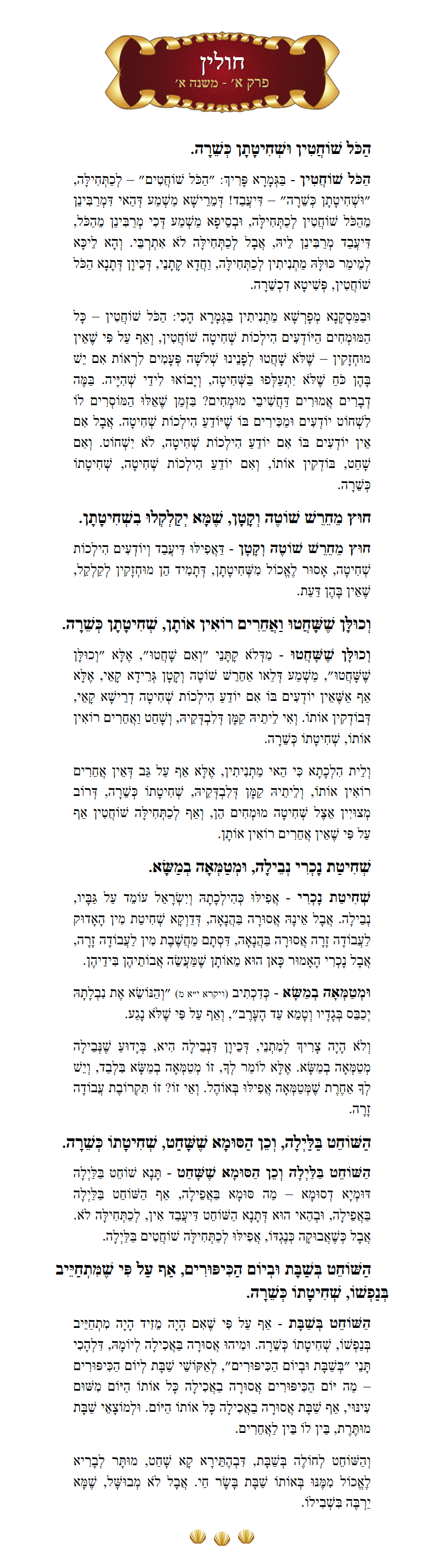 Masechta Chullin Chapter 1 Mishnah 1 with commentary