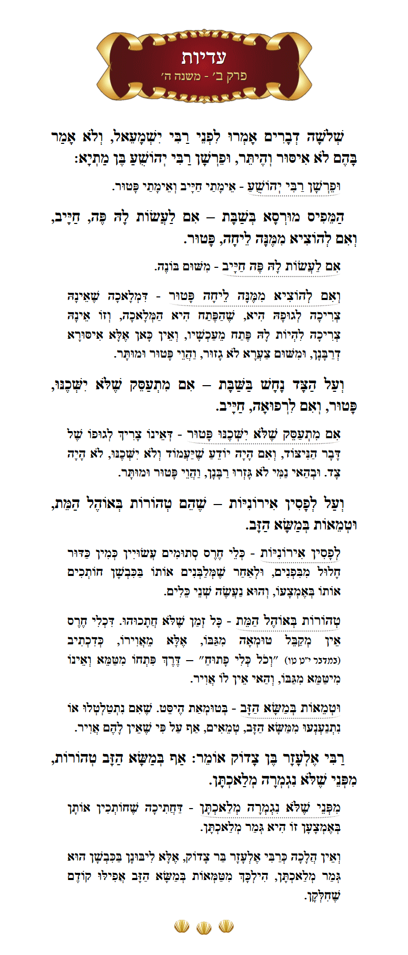 Masechta Eduyos Chapter 2 Mishnah 5 with commentary