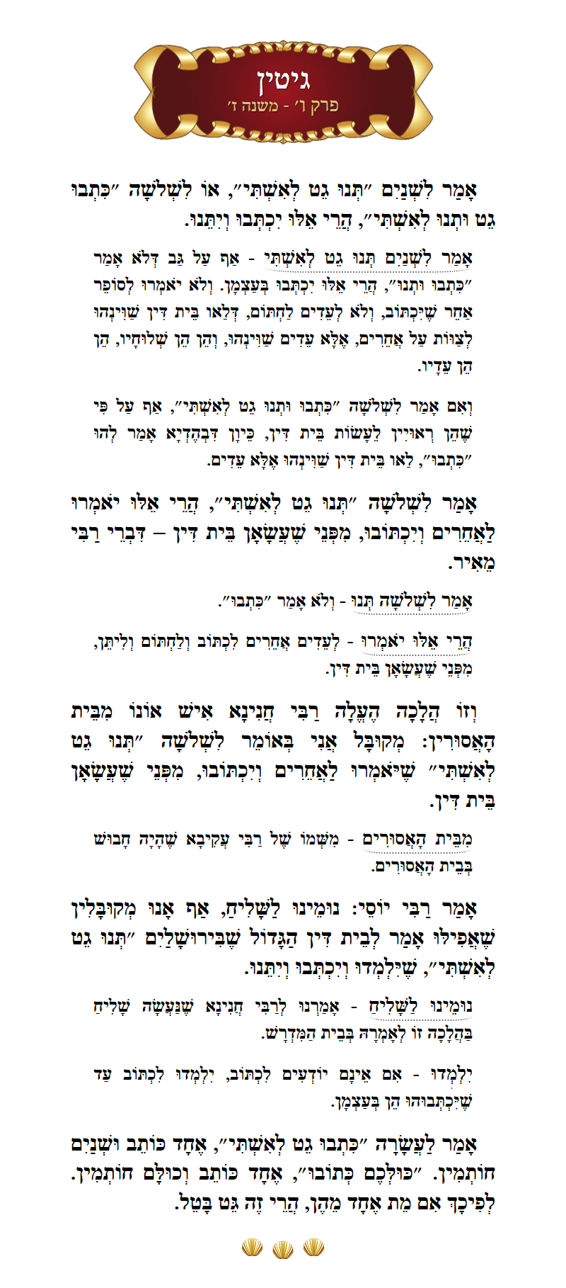 Masechta Gittin Chapter 6 Mishnah 7 with commentary