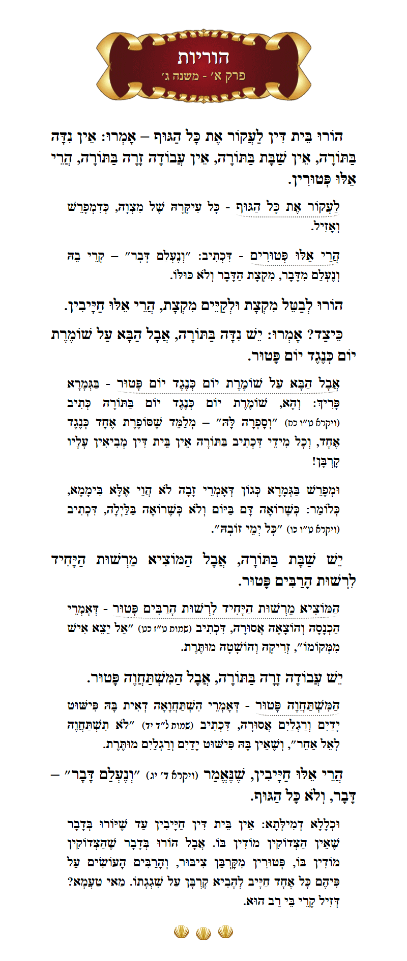 Masechta Horiyos Chapter 1 Mishnah 3 with commentary
