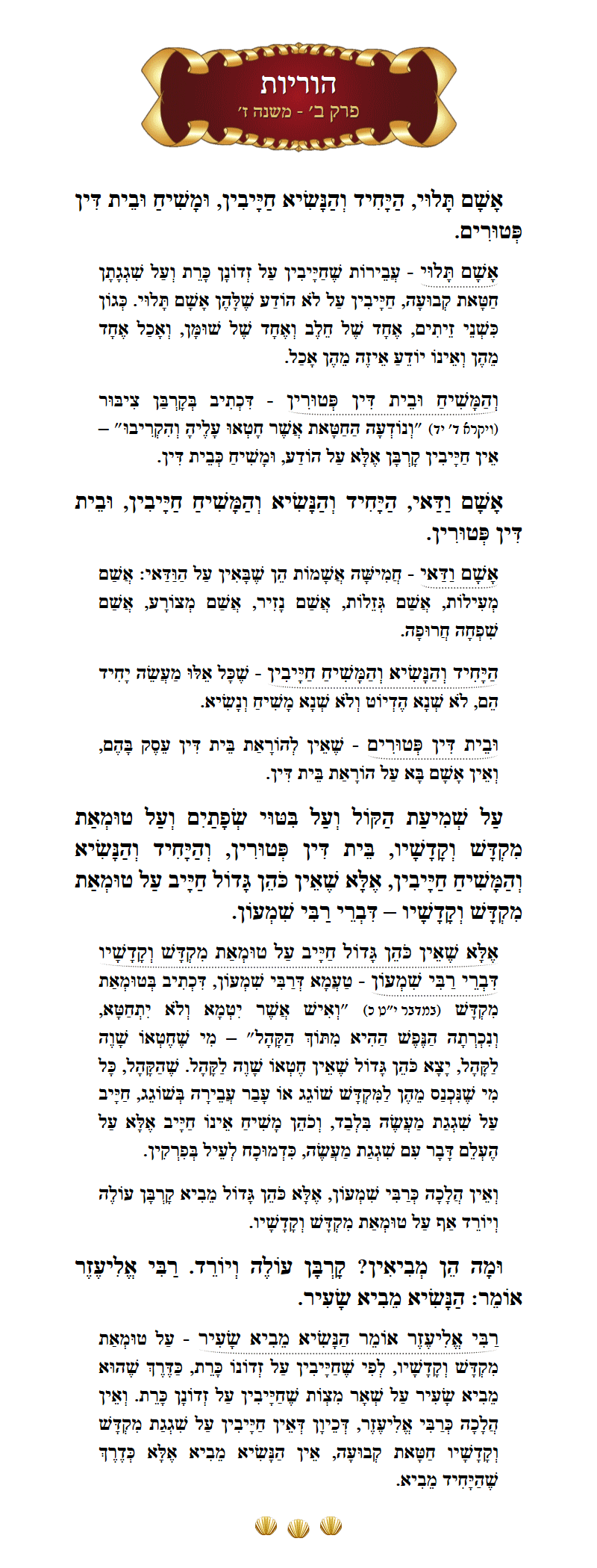 Masechta Horiyos Chapter 2 Mishnah 7 with commentary
