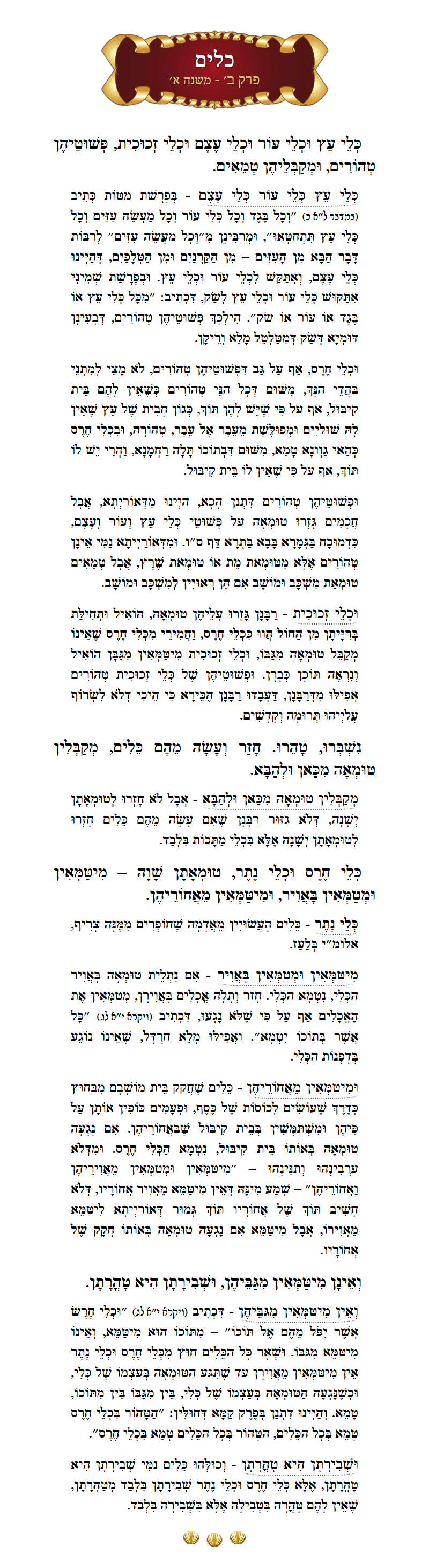 Masechta Keilim Chapter 2 Mishnah 1 with commentary