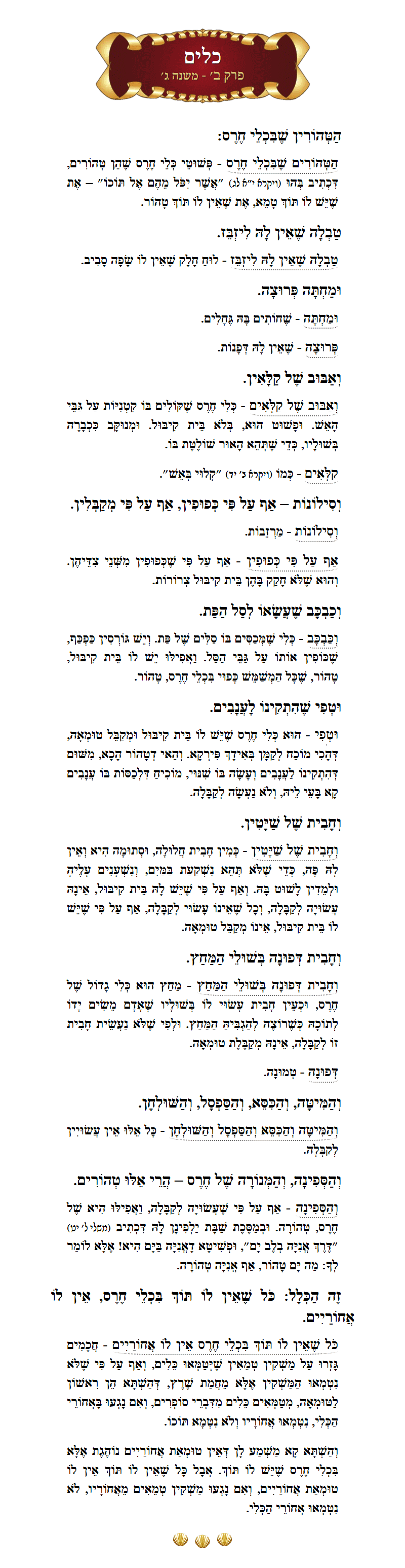 Masechta Keilim Chapter 2 Mishnah 3 with commentary