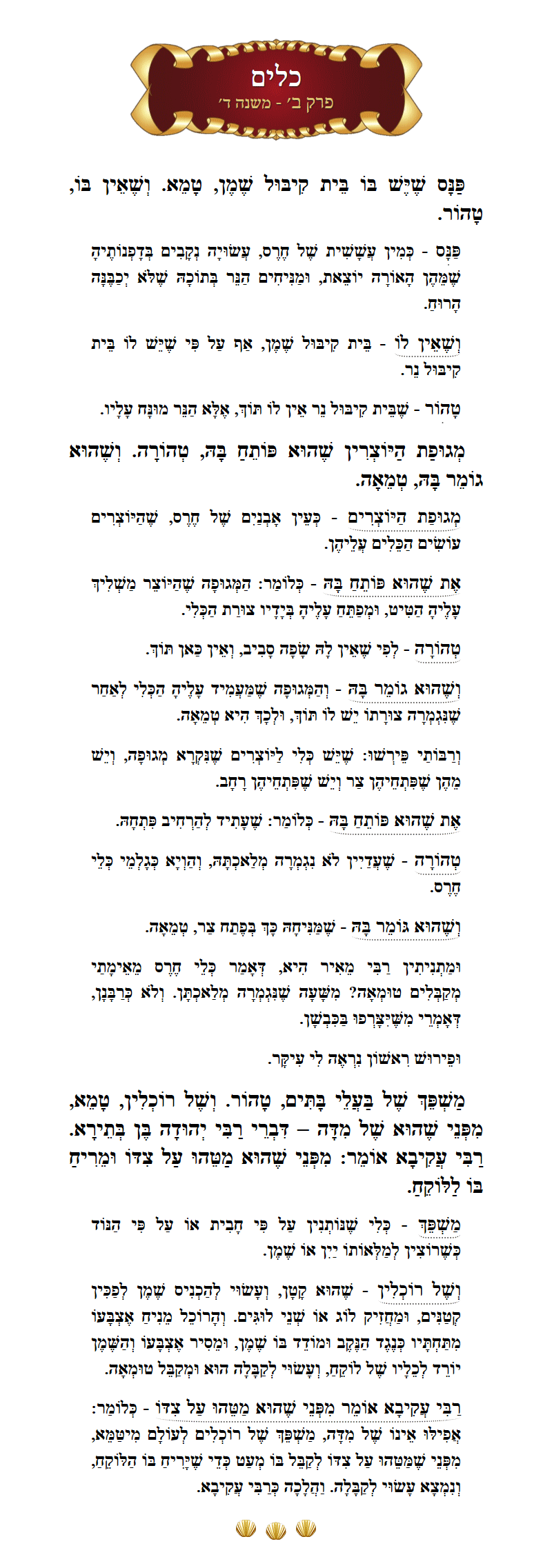 Masechta Keilim Chapter 2 Mishnah 4 with commentary