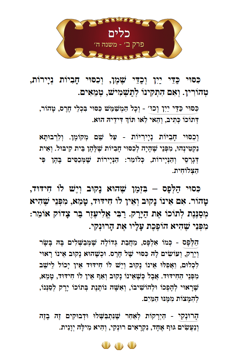 Masechta Keilim Chapter 2 Mishnah 5 with commentary
