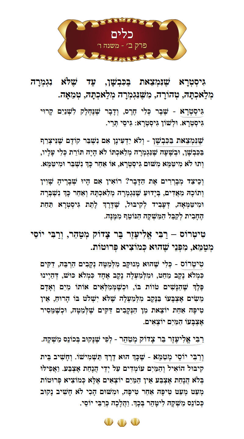 Masechta Keilim Chapter 2 Mishnah 6 with commentary