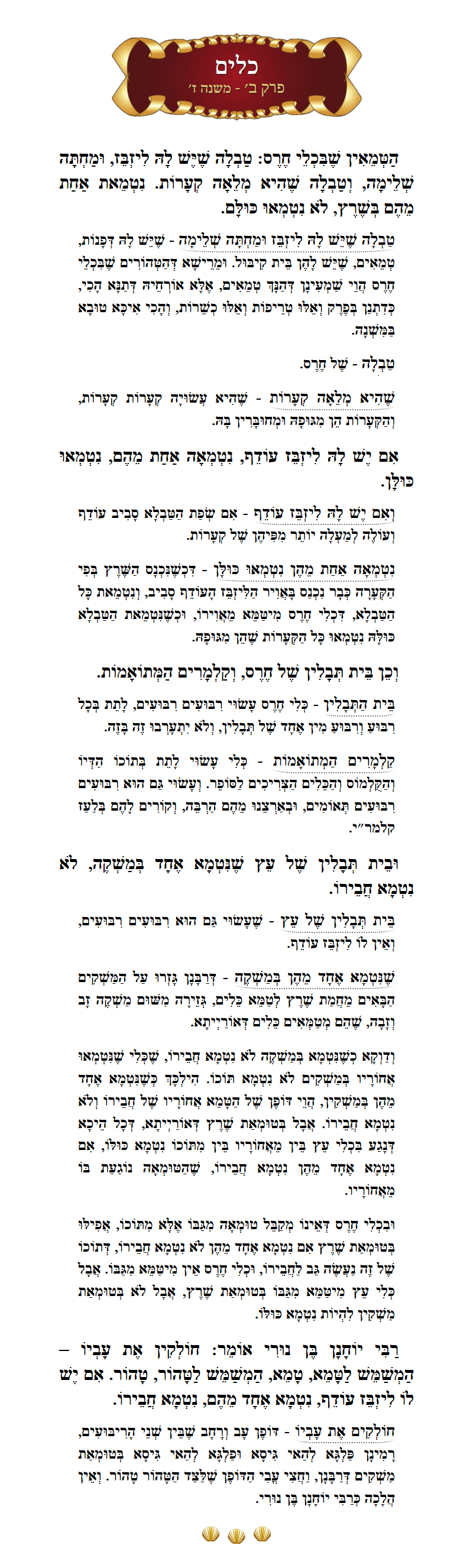Masechta Keilim Chapter 2 Mishnah 7 with commentary