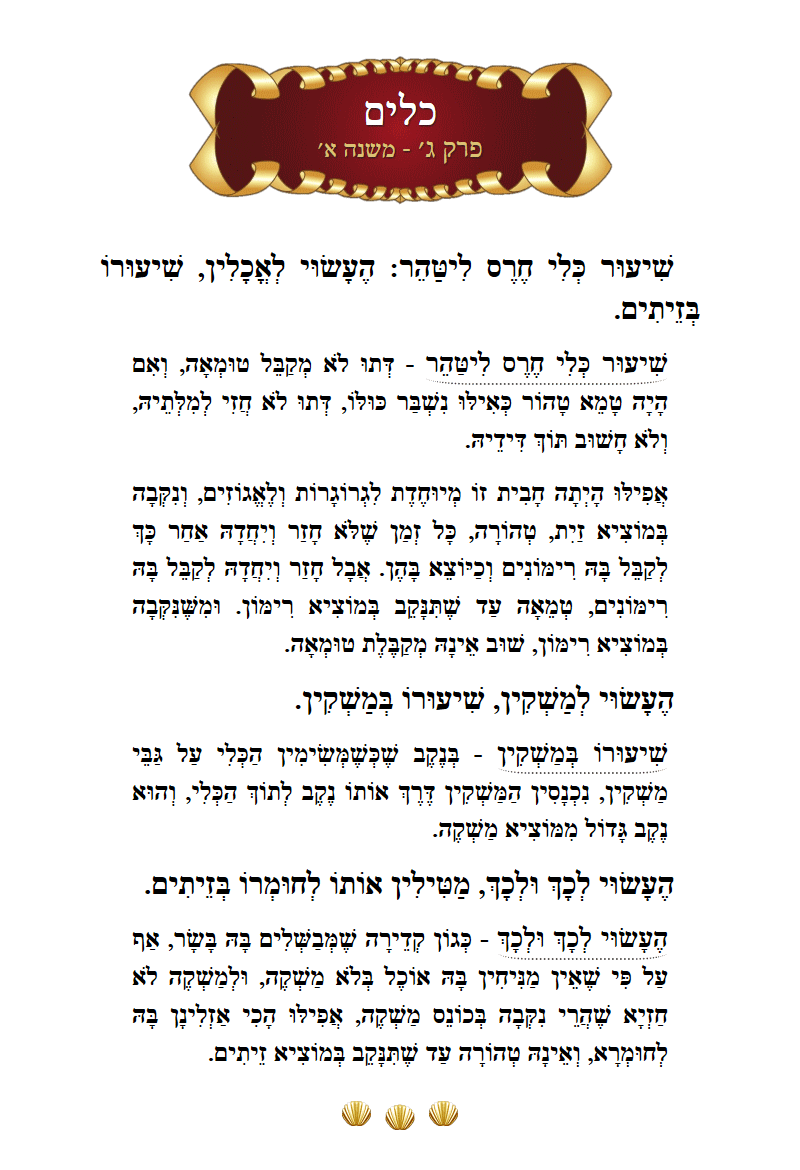 Masechta Keilim Chapter 3 Mishnah 1 with commentary