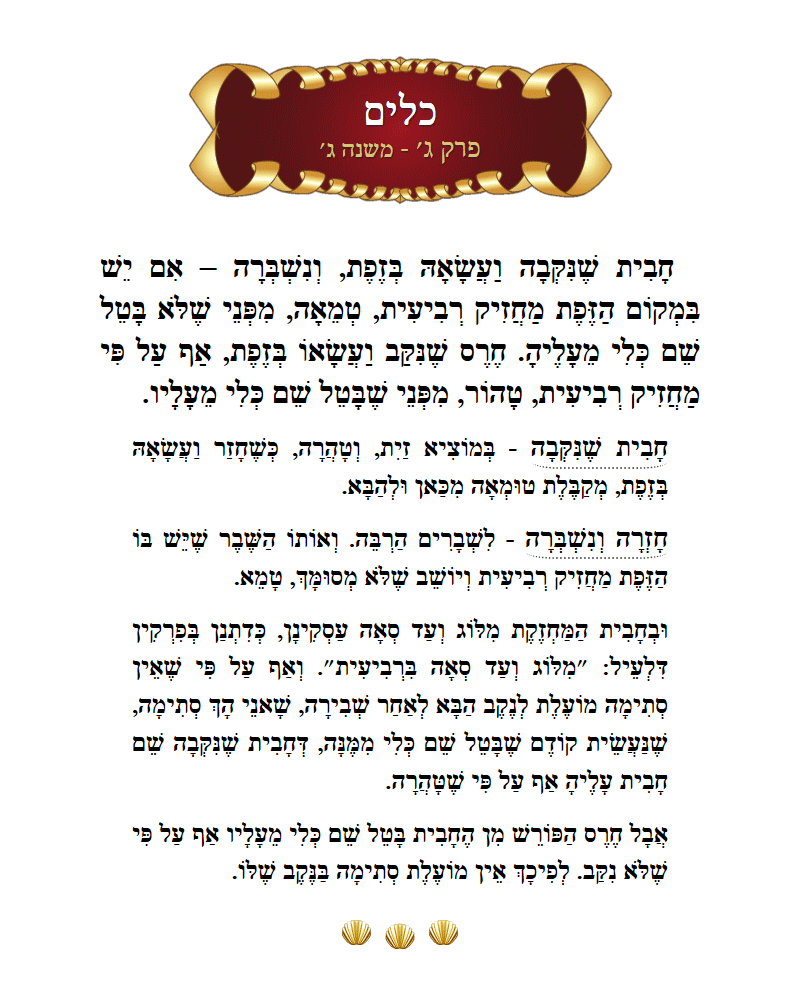 Masechta Keilim Chapter 3 Mishnah 3 with commentary