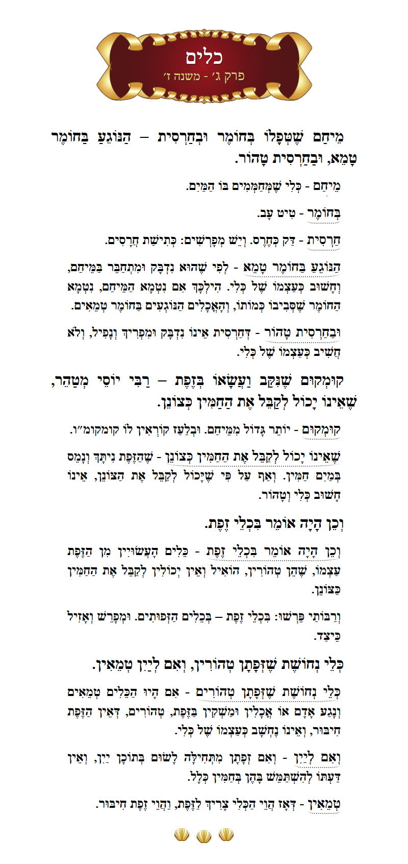 Masechta Keilim Chapter 3 Mishnah 7 with commentary