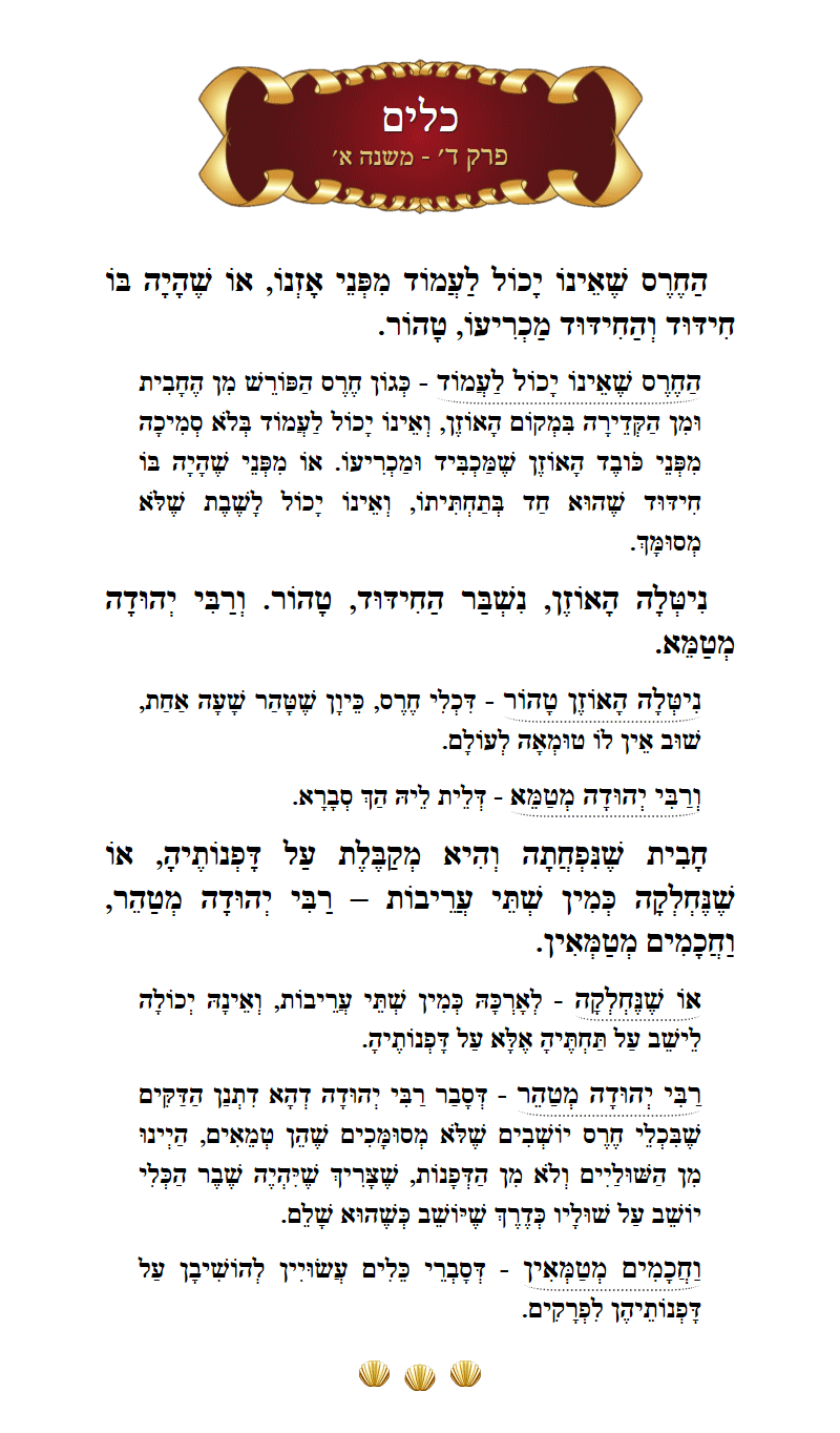 Masechta Keilim Chapter 4 Mishnah 1 with commentary