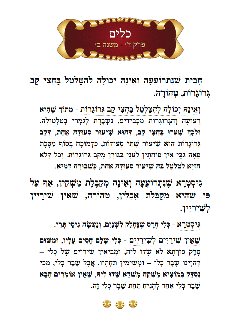 Masechta Keilim Chapter 4 Mishnah 2 with commentary