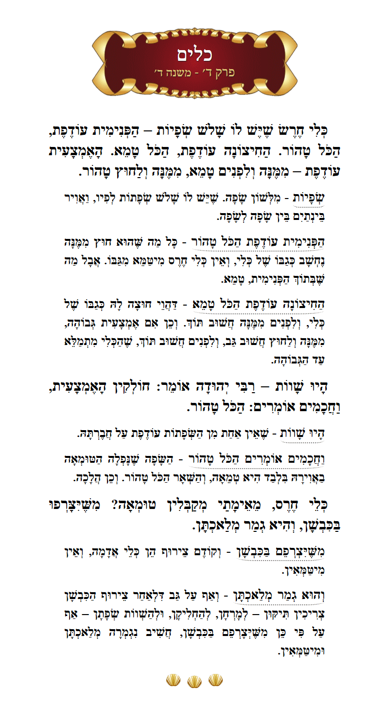 Masechta Keilim Chapter 4 Mishnah 4 with commentary