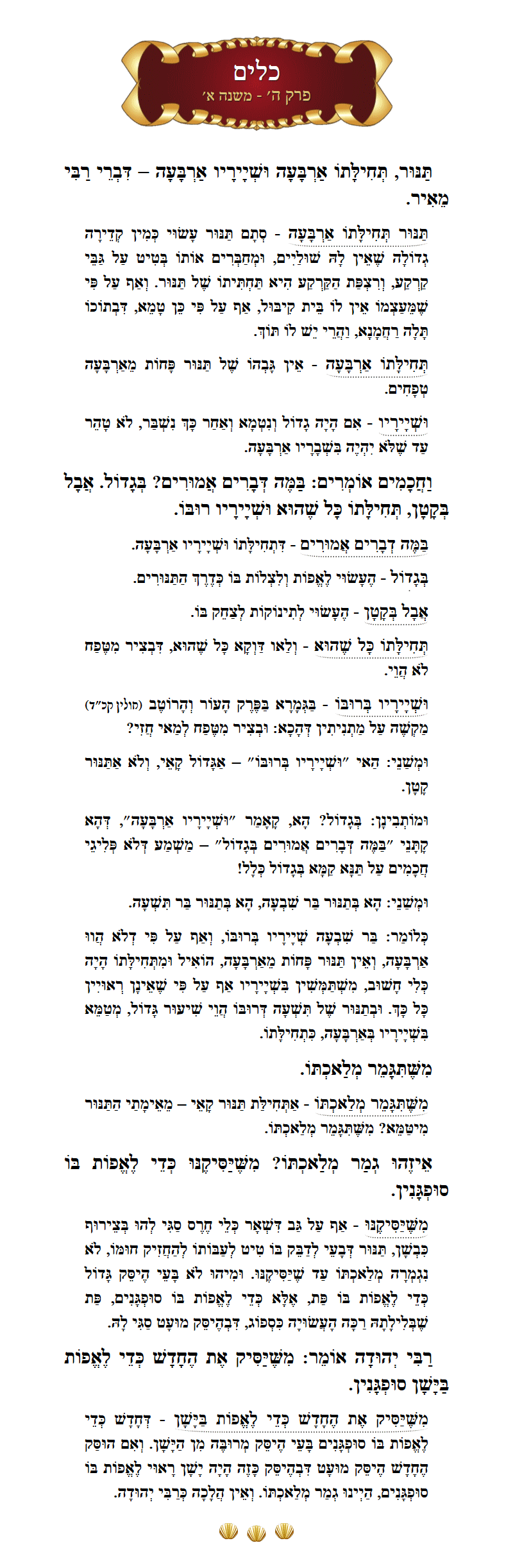 Masechta Keilim Chapter 5 Mishnah 1 with commentary