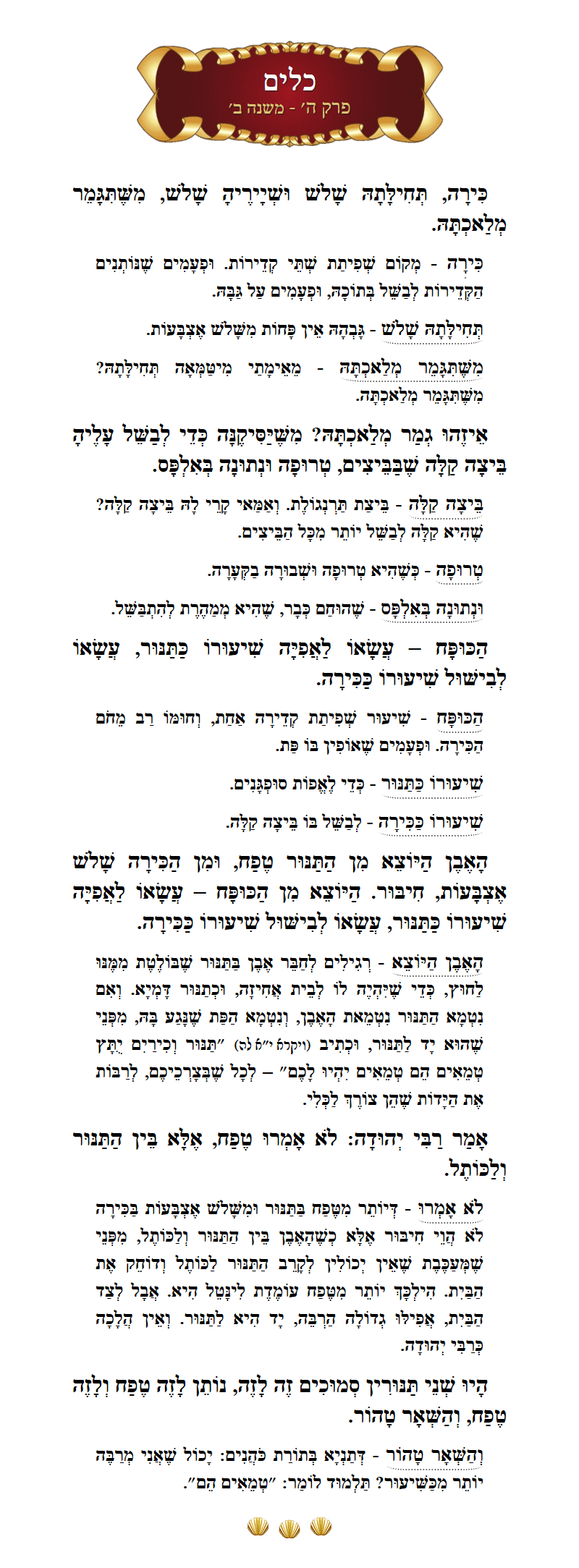 Masechta Keilim Chapter 5 Mishnah 2 with commentary
