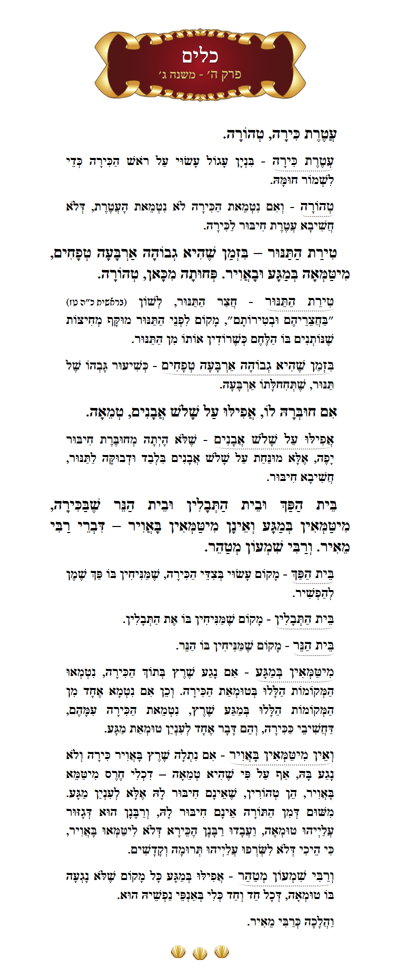 Masechta Keilim Chapter 5 Mishnah 3 with commentary