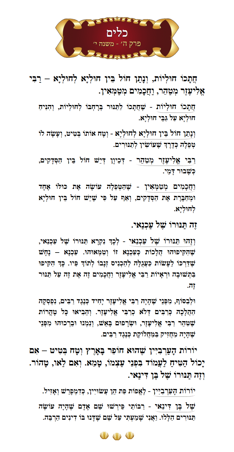 Masechta Keilim Chapter 5 Mishnah 10 with commentary