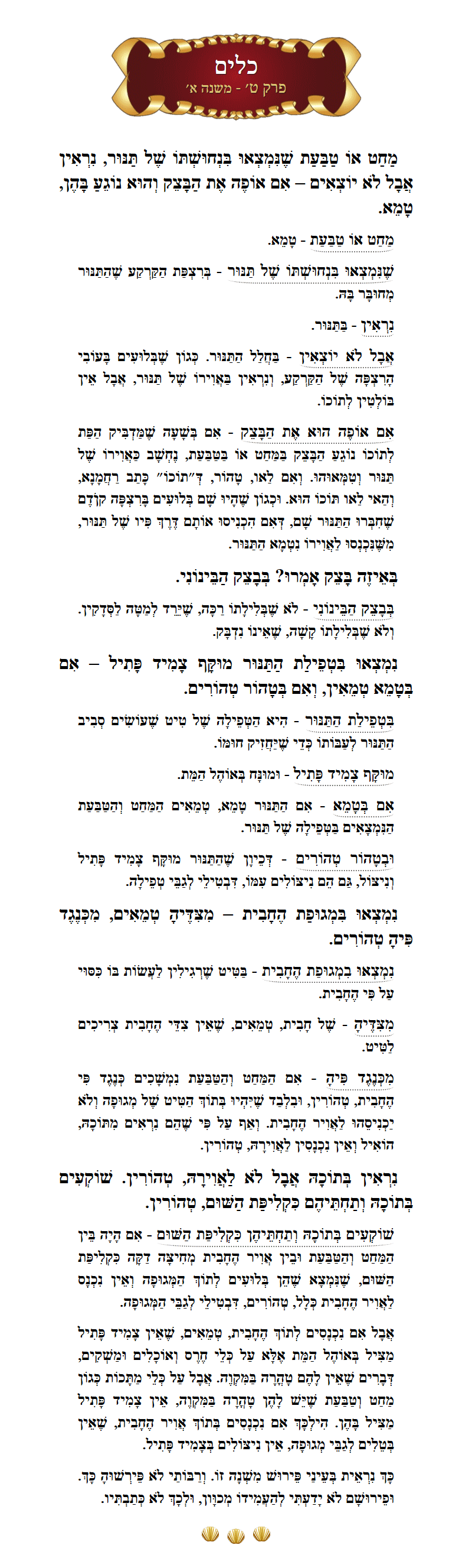 Masechta Keilim Chapter 9 Mishnah 1 with commentary