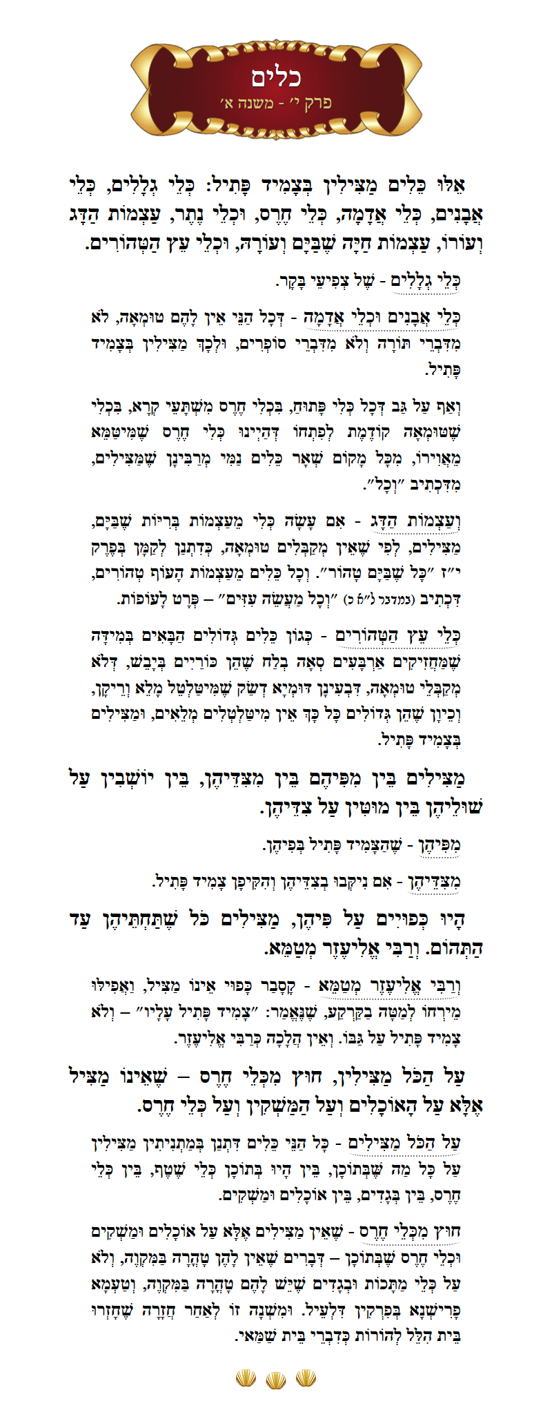 Masechta Keilim Chapter 10 Mishnah 1 with commentary