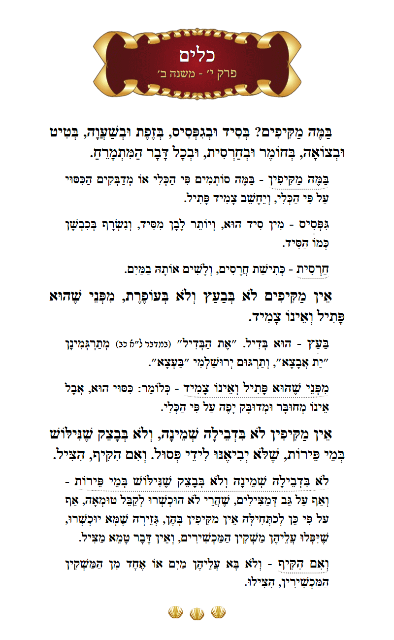 Masechta Keilim Chapter 10 Mishnah 2 with commentary