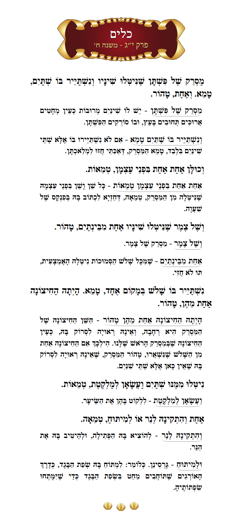Masechta Keilim Chapter 13 Mishnah 8 with commentary