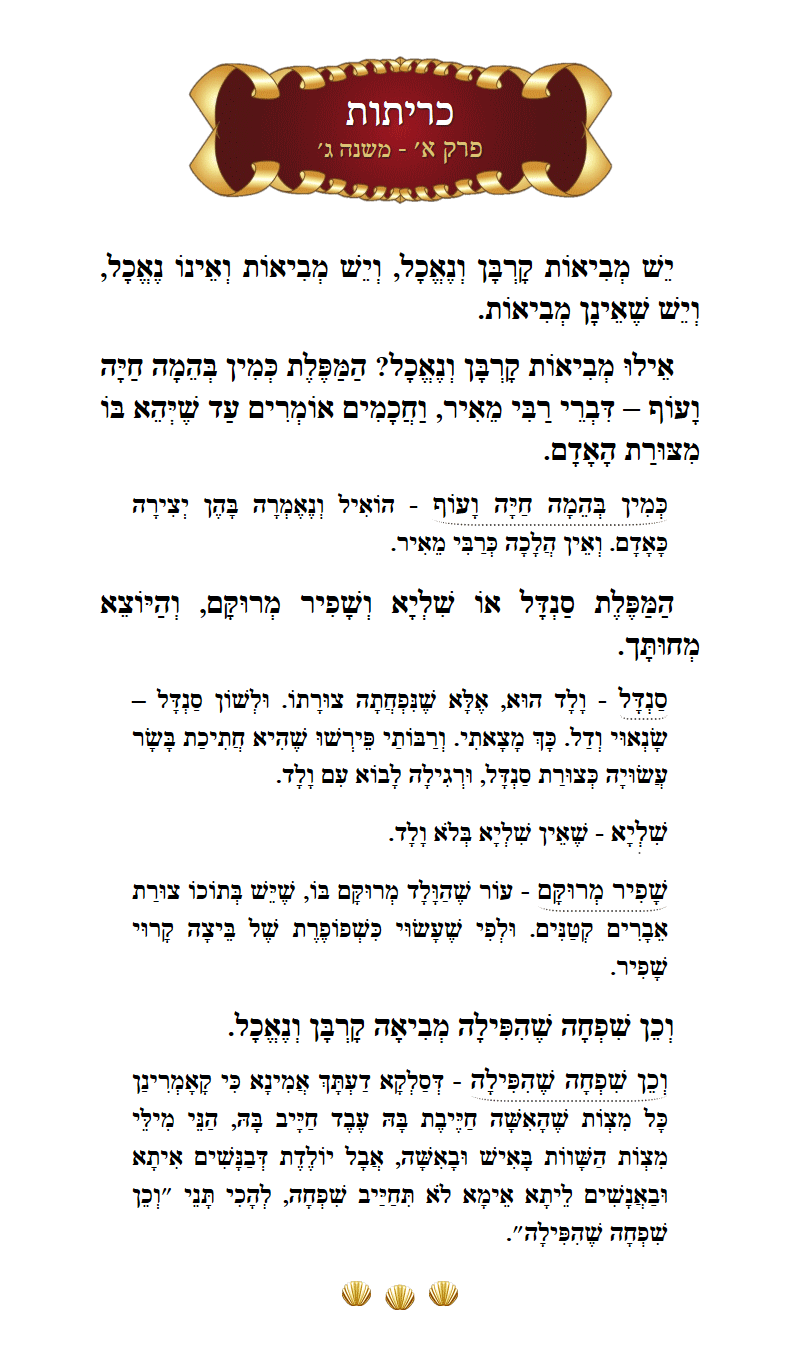 Masechta Kereisos Chapter 1 Mishnah 3 with commentary