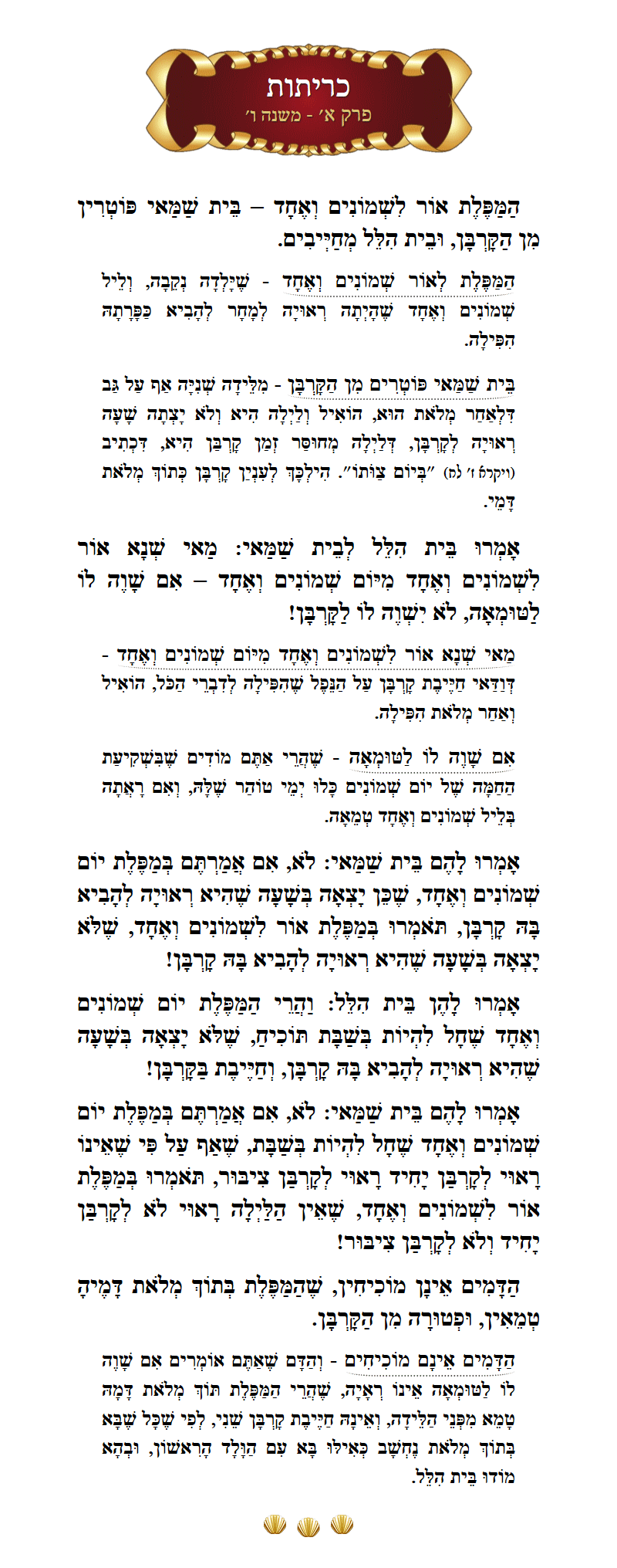 Masechta Kereisos Chapter 1 Mishnah 6 with commentary