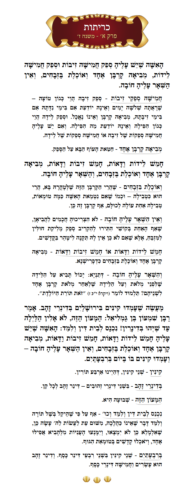 Masechta Kereisos Chapter 1 Mishnah 7 with commentary