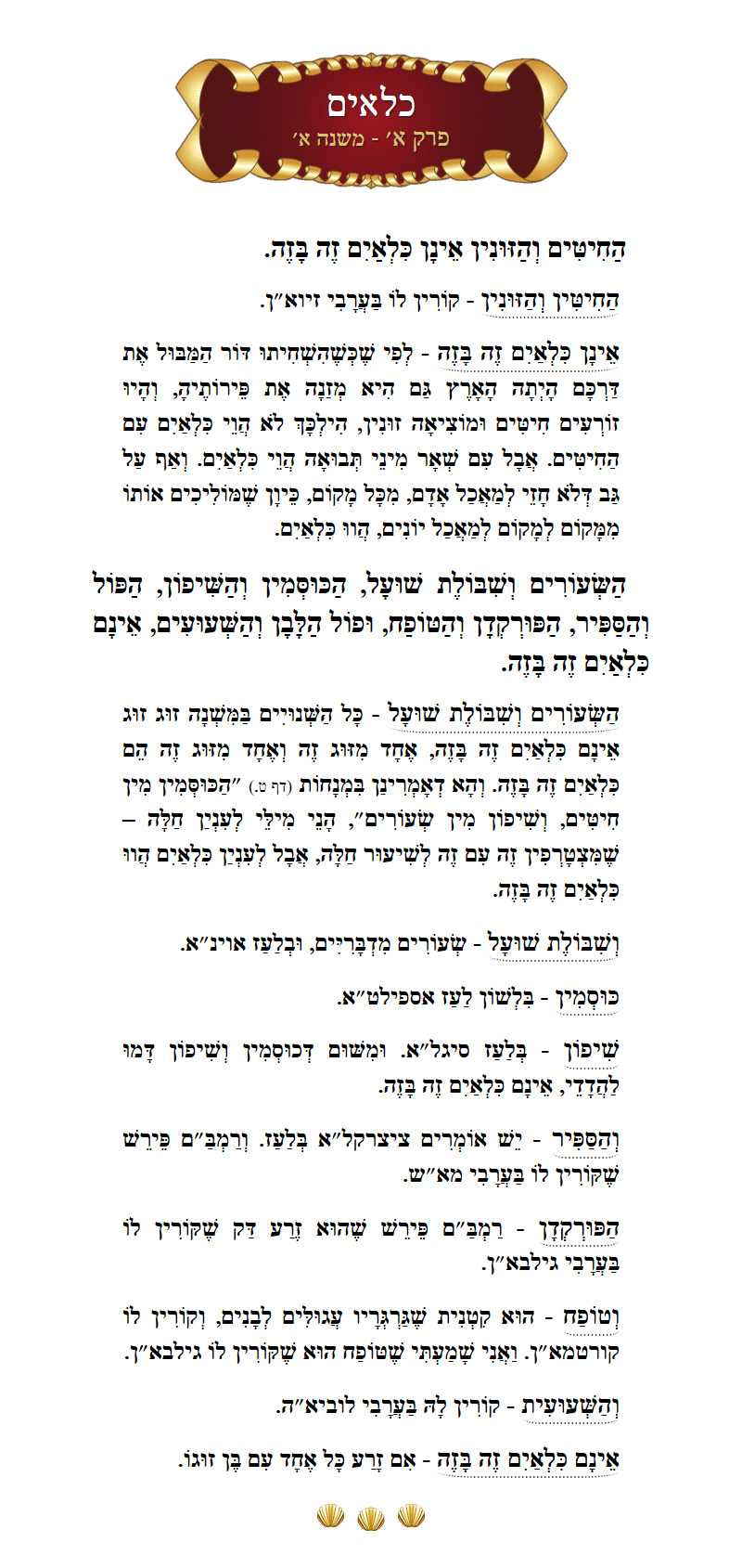 Masechta Kilayim Chapter 1 Mishnah 1 with commentary