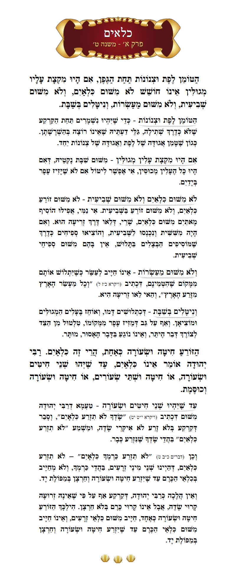 Masechta Kilayim Chapter 1 Mishnah 9 with commentary