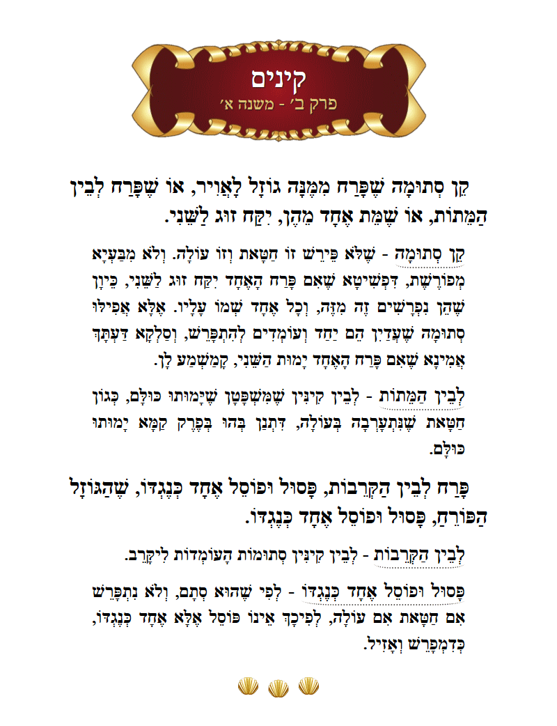 Masechta Kinim Chapter 2 Mishnah 1 with commentary