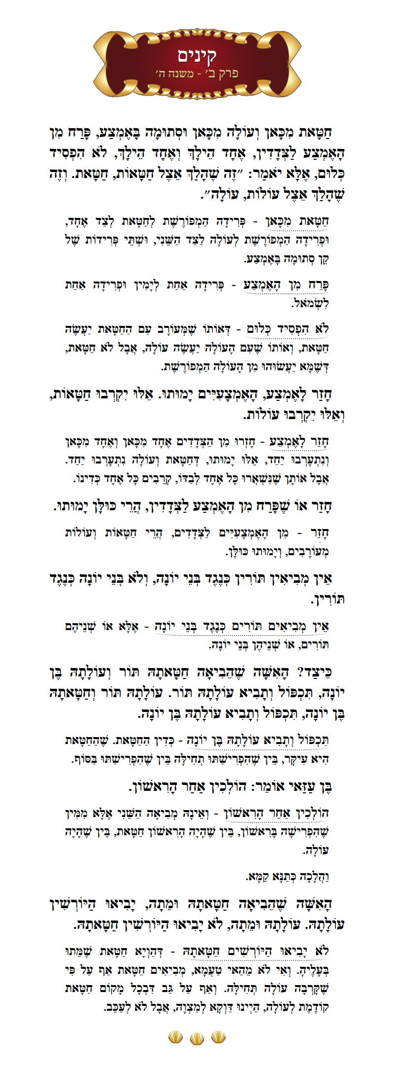 Masechta Kinim Chapter 2 Mishnah 5 with commentary