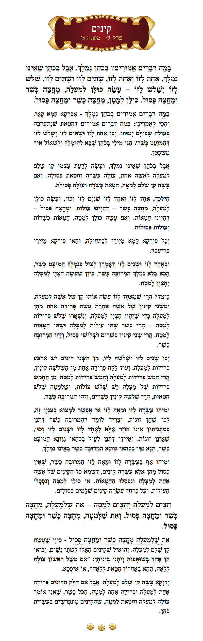 Masechta Kinim Chapter 3 Mishnah 1 with commentary