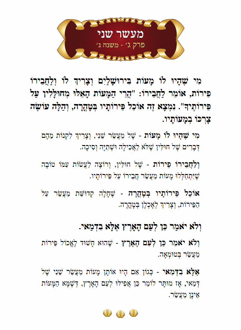 Masechta Maaser Sheni Chapter 3 Mishnah 3 with commentary