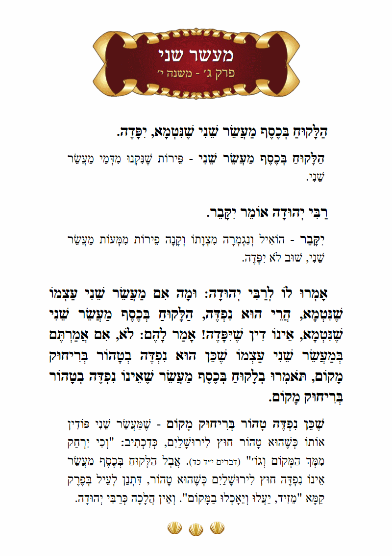 Masechta Maaser Sheni Chapter 3 Mishnah 10 with commentary
