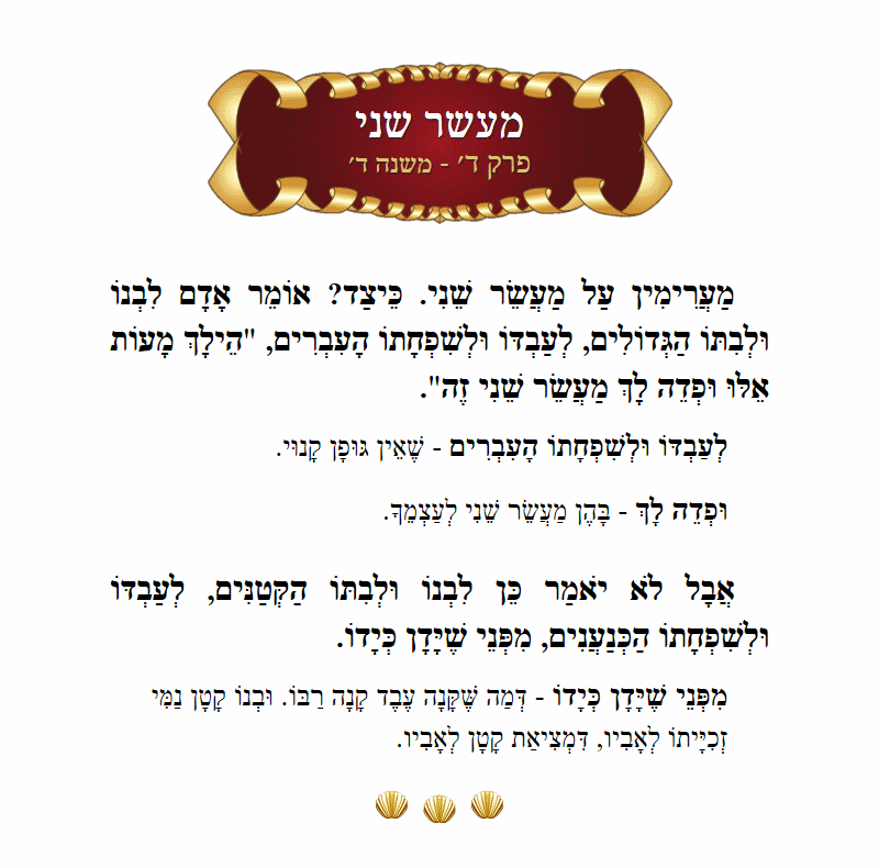 Masechta Maaser Sheni Chapter 4 Mishnah 4 with commentary