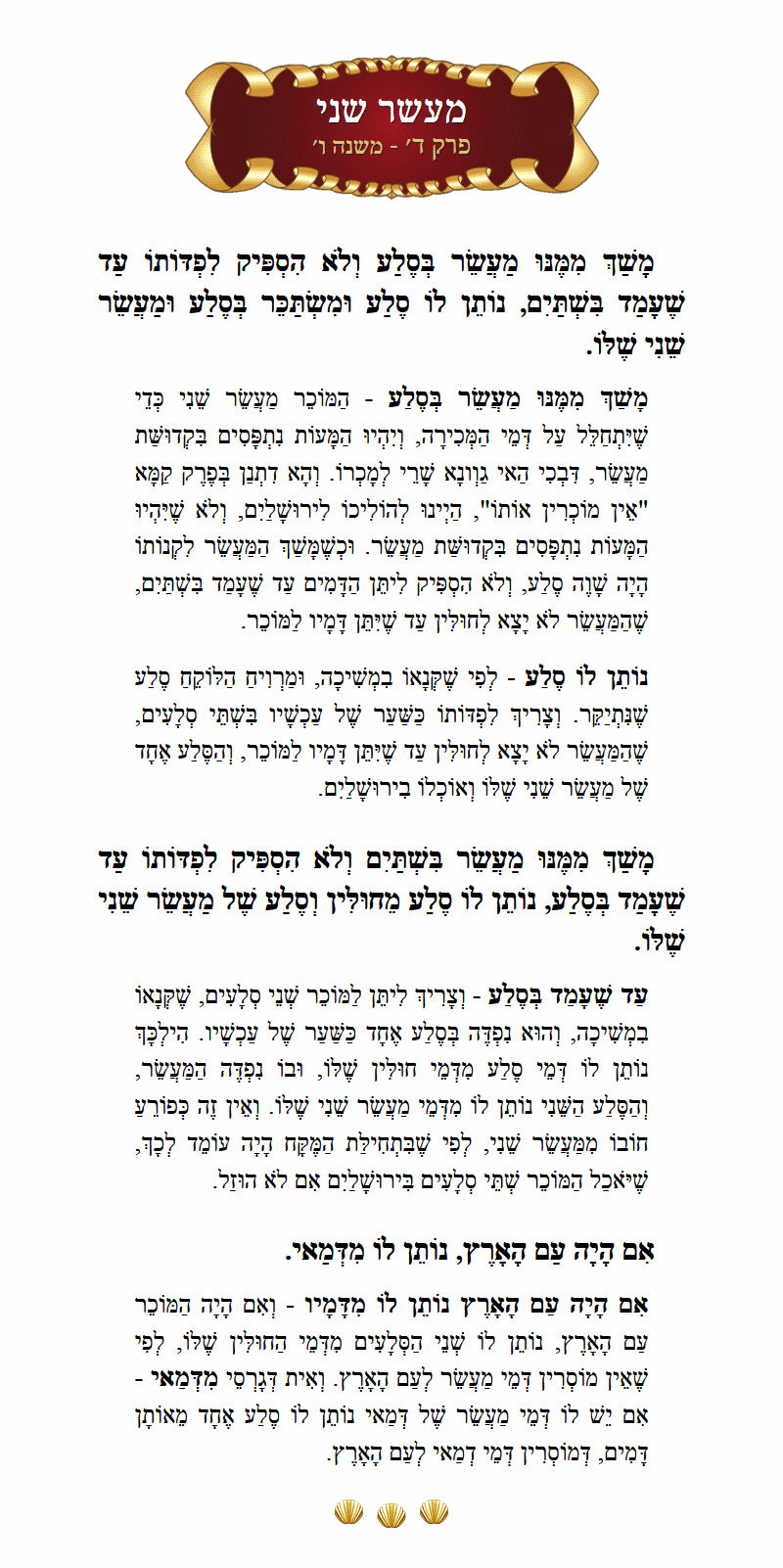 Masechta Maaser Sheni Chapter 4 Mishnah 6 with commentary