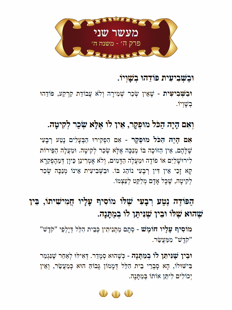 Masechta Maaser Sheni Chapter 1 Mishnah 5 with commentary