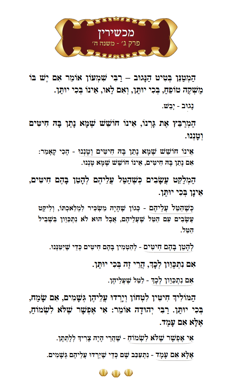 Masechta Machshirin Chapter 3 Mishnah 5 with commentary