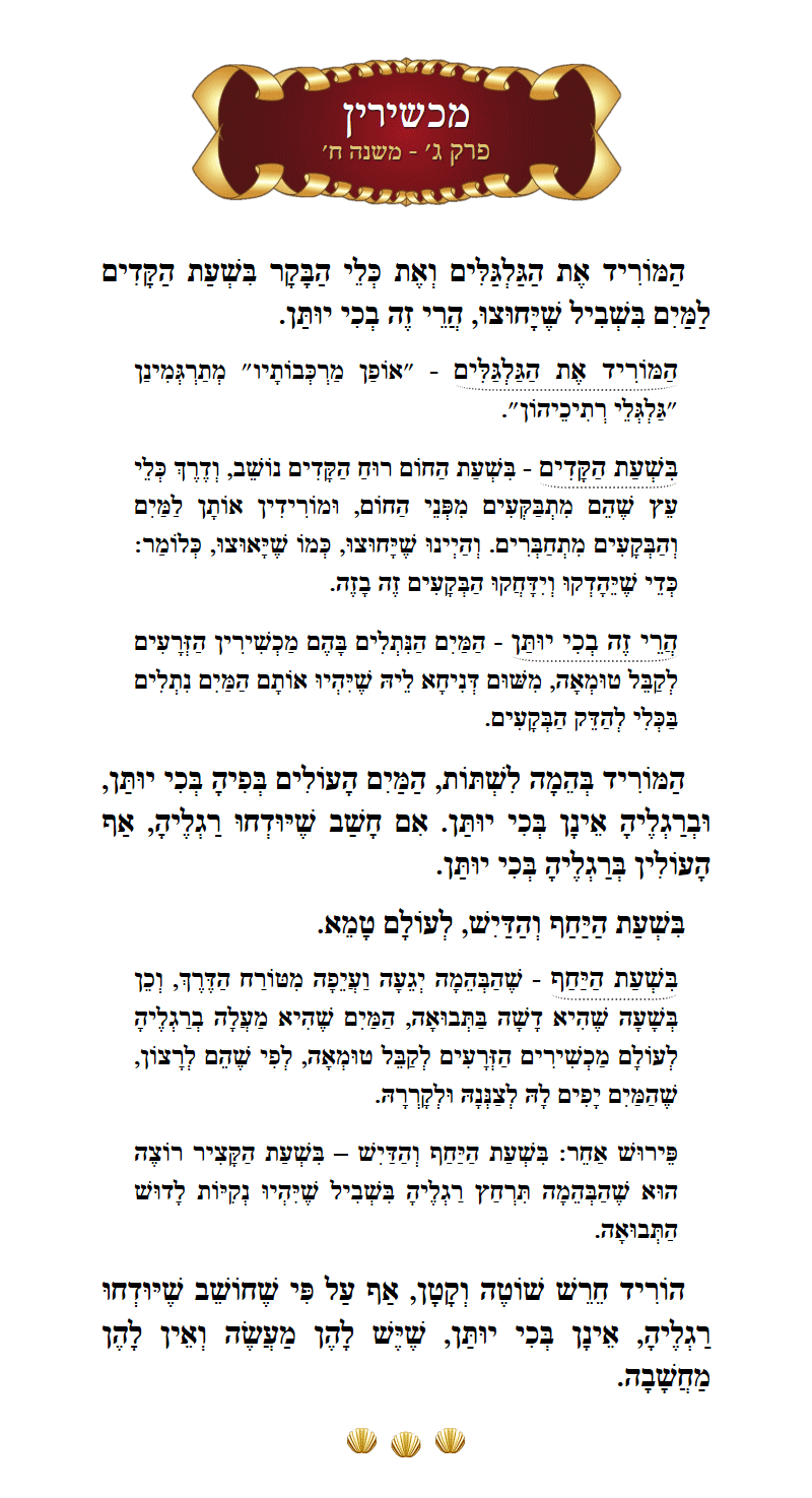 Masechta Machshirin Chapter 3 Mishnah 8 with commentary
